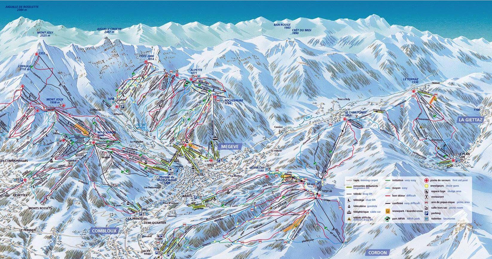 Plan des pistes de ski de megeve alpes françaises